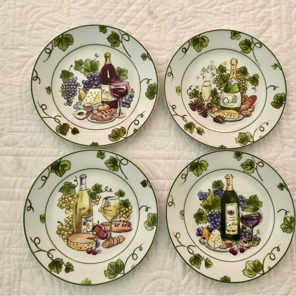 4 Cheese And Wine Dessert Plates Wall Decor Porcelain
